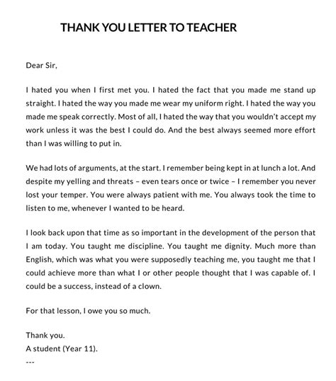 How To Word A Thank You Letter For Teacher Best Examples