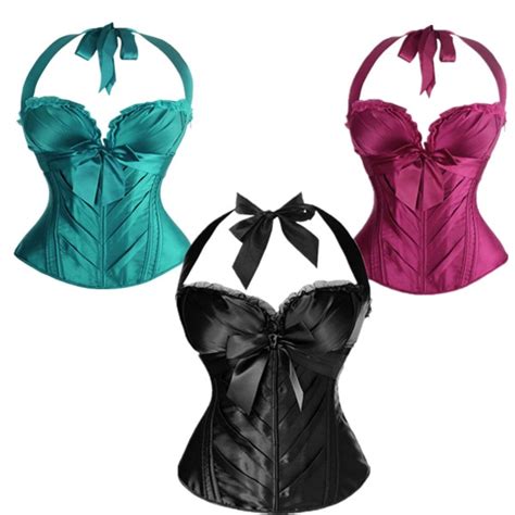 New Sexy Halter Corset Satin Hot Cup Straps Bustier Push Up Lingerie