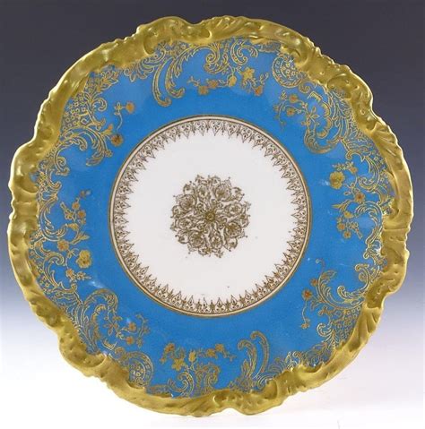 Coiffe Limoges Porcelain Plate Cerulean Blue And Gold1890 1925