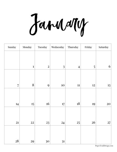 2024 Free Printable Monthly Calendar Paper Trail Design