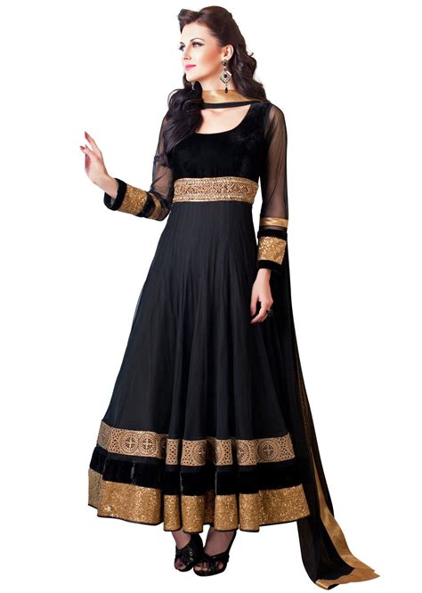Black Anarkali Suit Embellished In Aari And Sequence Embroidery