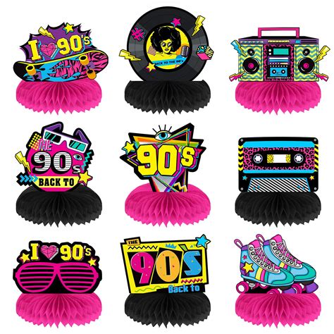 Buy Chinco9 Pieces 90s Retro Party Supplies Kit 90s Retro Honeycomb Centerpieces Back To 90s