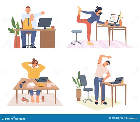 Stretching Employees Working From Home Or Office Stock Vector Illustration Of Lifestyle