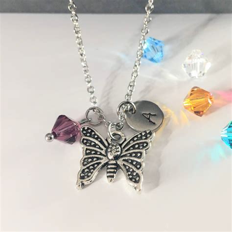 Butterfly Birthstone Personalized Necklace Silver Butterfly Etsy