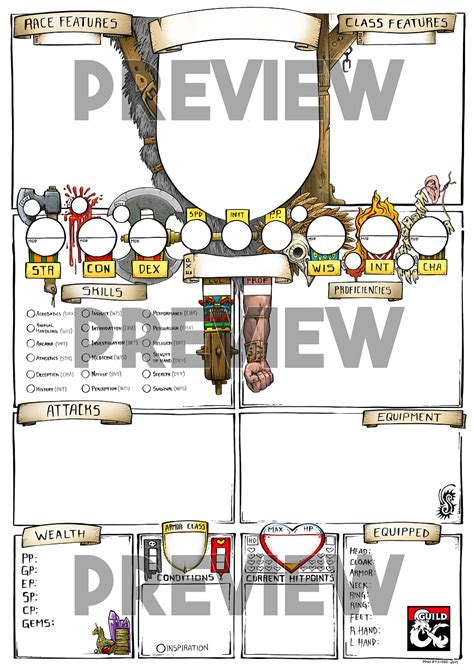 Dnd 5e Custom Character Sheet Barbarian Dungeon Masters Guild