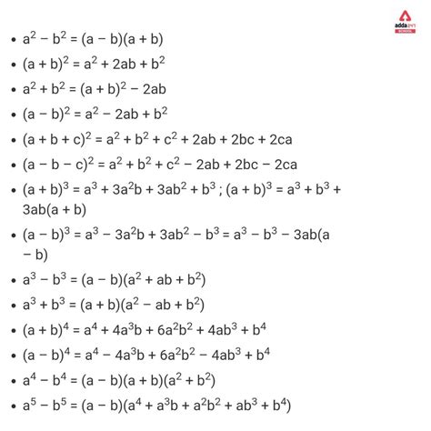 All Algebraic Formulas Pdf Class 10 And 12 Maths Identities