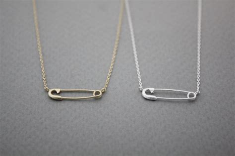 925 Sterling Silver Safety Pin Charm Necklace In Gold Silver N1017s