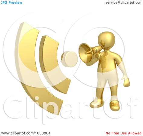 Royalty-Free (RF) Clip Art Illustration of a 3d Gold Man Announcing RSS With A Megaphone by 3poD ...