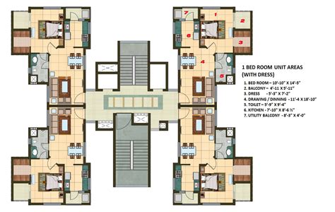 1 Bhk Apartment Cluster Tower Rendered Layout Plan N Design