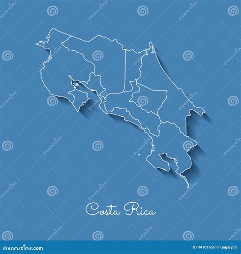 Costa Rica Region Map Blue With White Outline Vector Illustration