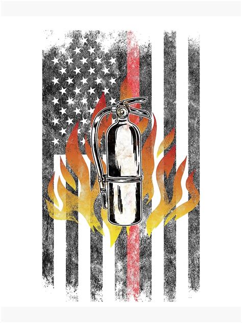 Fire Extinguisher Flames American Flag Thin Red Line Firefighter Shirt