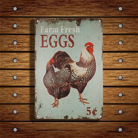 Farm Fresh Eggs Vintage Tin Sign Farmhouse Home Wall Decor Etsy
