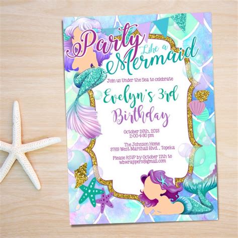 Free printable ariel the little mermaid baby shower invitation template | free printable baby shower invitations templates. Mermaid Birthday Party Invitation TEMPLATE Under the Sea