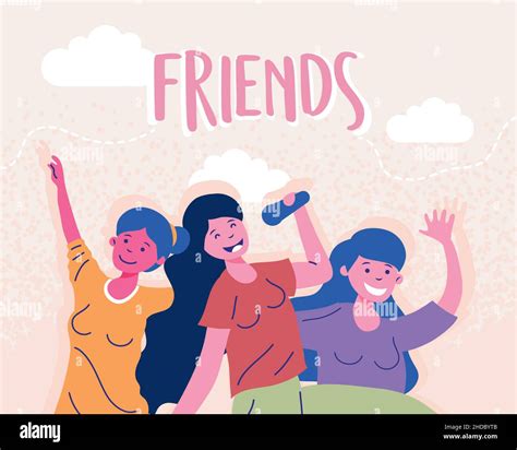 Young Girls Friends Happy Characters Stock Vector Image And Art Alamy