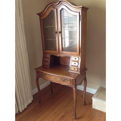 A desk with a hutch and drawers, shelves or cabinets will allow you to neatly stash away your computer accessories, files and supplies out of sight. Vintage Thomasville Maple Secretary Desk with Hutch and ...