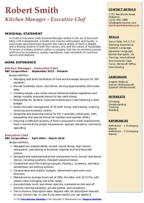 Executive Chef Resume Template