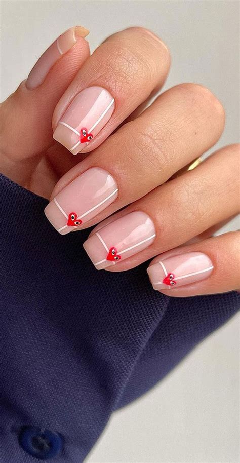 Red Heart On Nude Pink Nails Best Valentines Day Nail Designs 2021