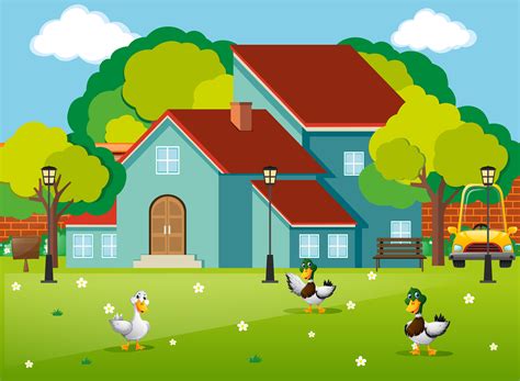 Three Ducks In The Front Yard 368963 Vector Art At Vecteezy