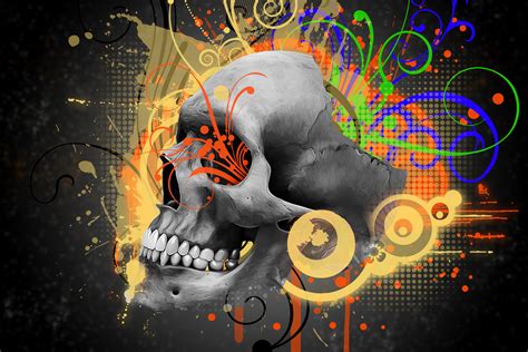 Download Wallpaper 3840x2560 Skull Pattern Abstraction Hd Background