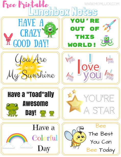 The Cutest Printable Lunchbox Notes For Boys And Girls Lunchbox Notes