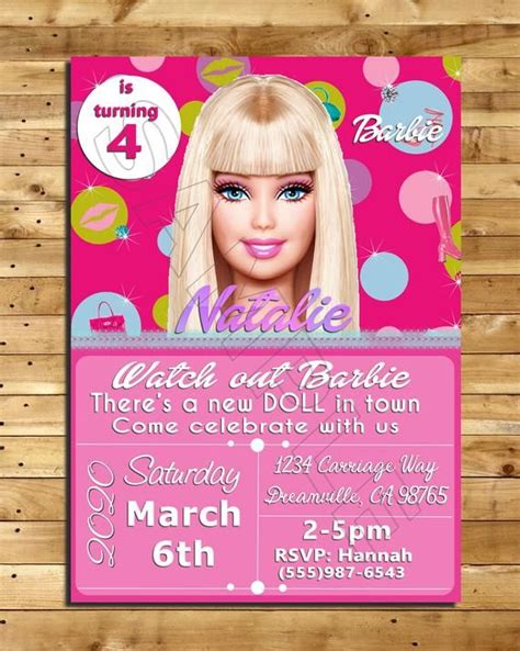 Custom Barbie Birthday Invitation Digital Delivery Size 4x6 Or 5x7 Barbie Birthday