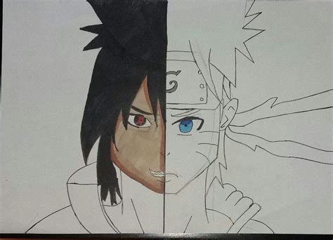 Sasuke Naruto Split Drawing Naruto Amino