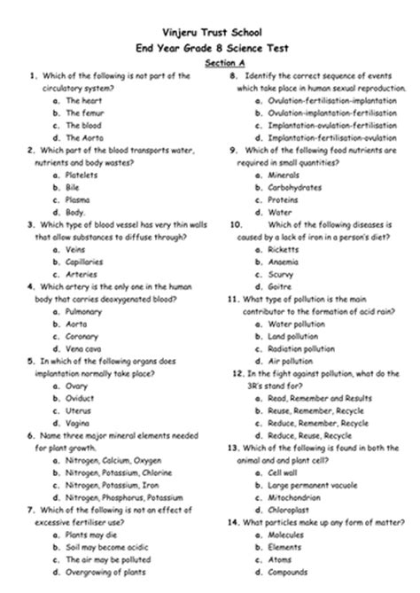 So, aspirants can download the neet previous year's question papers from the table mentioned below. END OF YEAR GRADE 8 SCIENCE TEST | Teaching Resources