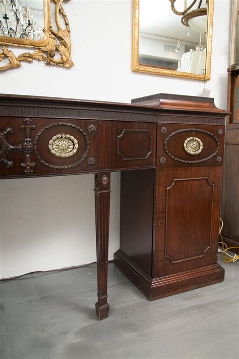 For sale is a good quality 19th century flame mahogany and inlaid serpentine sideboard, having a floral inlaid border to the top, above a single drawer to the centre flanked by cupbo. English Mahogany Regency Style Bowfront Pedestal Sideboard ...