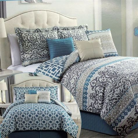 Frequent special offers and discounts up to.all products from kinglinen king comforter sets category are shipped worldwide with no additional fees. Luxury Modern 7 Piece Blue White Brown Floral Reversable ...