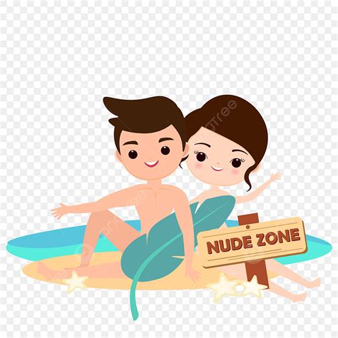 Couples Sit On The Beach In Their Nude Zone Cartoon Cute Flat Vector