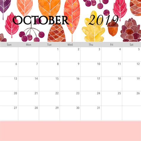 Printables Planner 10 Designs Of October 2019 Calendar Iamgeetha