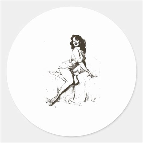 Vintage Pin Up Girl Outline Round Classic Round Sticker
