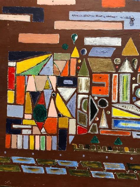 Unknown Modernist Colorful Oil Painting Geometric Abstract Shapes At
