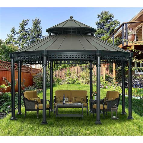 Sunjoy Ontario 14 Ft Dia Round Gazebo With Vented Canopy In Copper