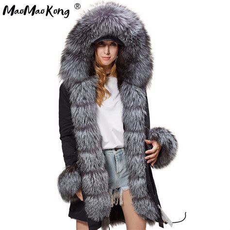 Parka Real Fox Fur Coat Winter Jacket Women Natural Big Fox Fur Collar