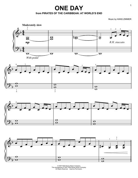 One Day From Pirates Of The Caribbean At World S End Sheet Music By Hans Zimmer Easy Piano