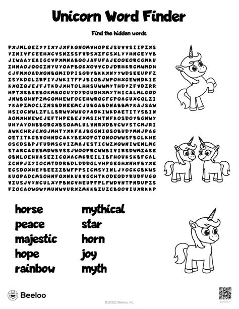 Unicorn Themed Word Searches • Beeloo Printable Crafts And Activities