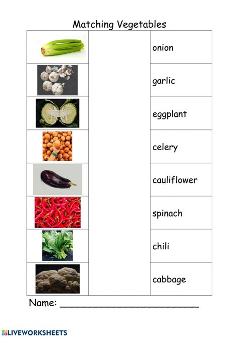 matching vegetables worksheet