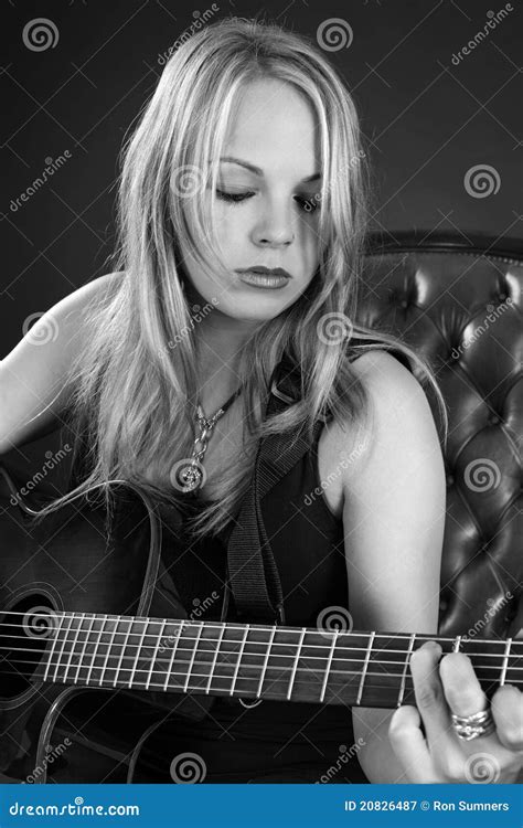 Attractive Blond Female Playing Guitar Stock Image Image Of Pretty