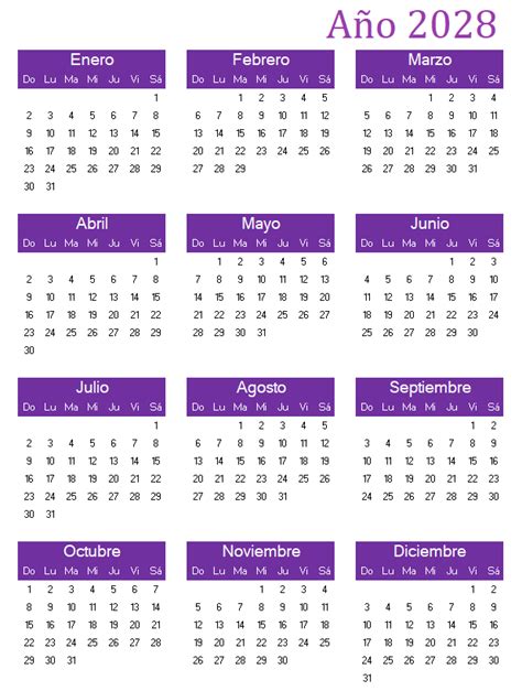 Calendario 2028 Para Imprimir Pdf Word Y Excel Calendario Pro