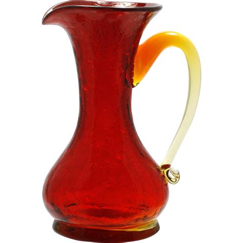 Ruby Crackle Art Glass Pitcher Miniature Hand Blown Mid Century Modern From Catisfaction On Ruby