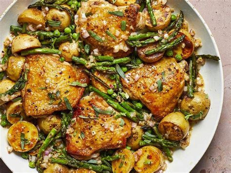 They can all either be made ahead or whipped up at the last minute. Skillet Chicken Thighs with Spring Vegetables and Shallot ...