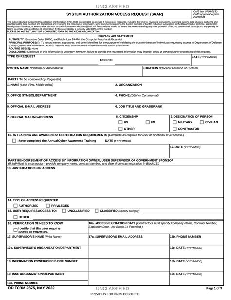 Dd Form 2875 System Authorization Access Request Saar Forms Docs