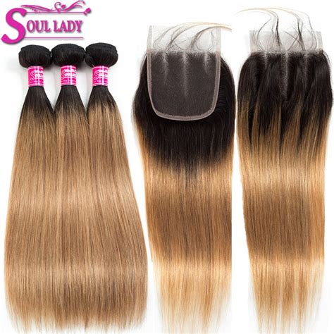 Soul Lady Colored Blonde Bundles With Closure 1B 27 Two Tone Color Remy
