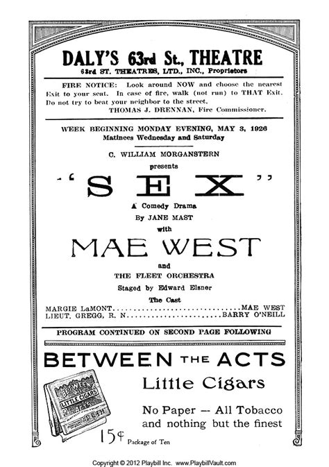 sex broadway daly s 63rd street theatre 1926 playbill