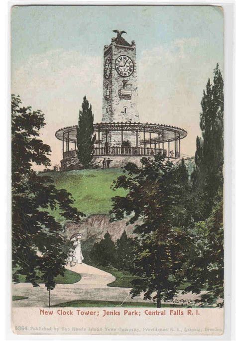 Clock Tower Jenks Park Central Falls Rhode Island 1905c Postcard