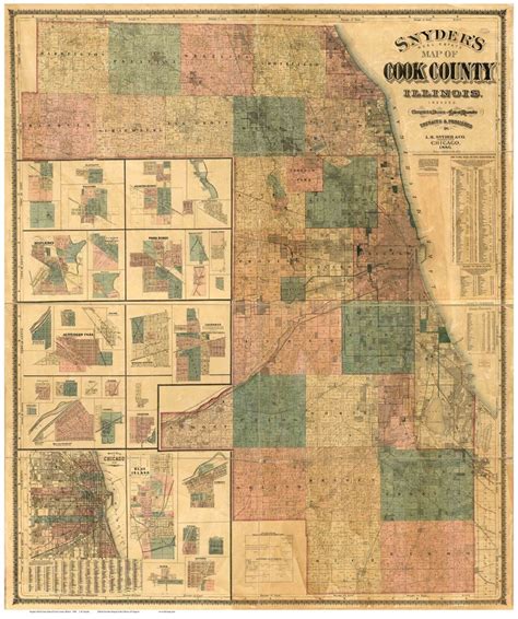 Cook County Illinois 1886 Old Wall Map Reprint With Homeowner Names
