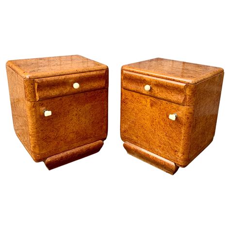 Pair Of Art Deco Style Pyramid Shaped Walnut And Burl Nightstands For