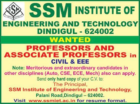 Build interesting teacher sample resumes. SSM Institute of Engineering and Technology, Dindigul, Wanted Teaching Faculty - Faculty Teachers