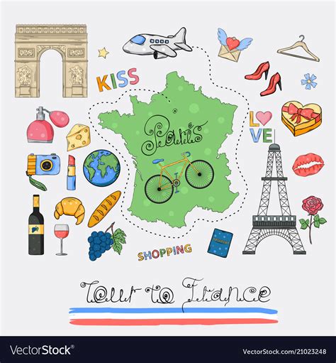 Tour To France Icon Set Royalty Free Vector Image
